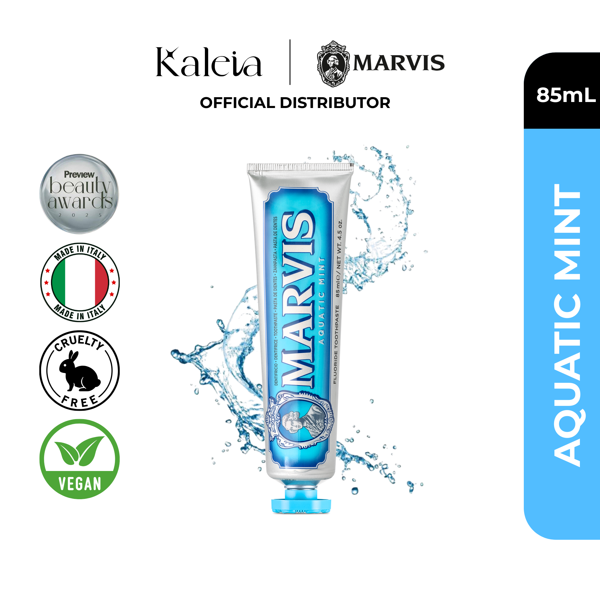 Marvis Classic Strong Mint Fluoride Toothpaste 85mL + Aquatic Mint 85mL + Amarelli Licourice 25mL