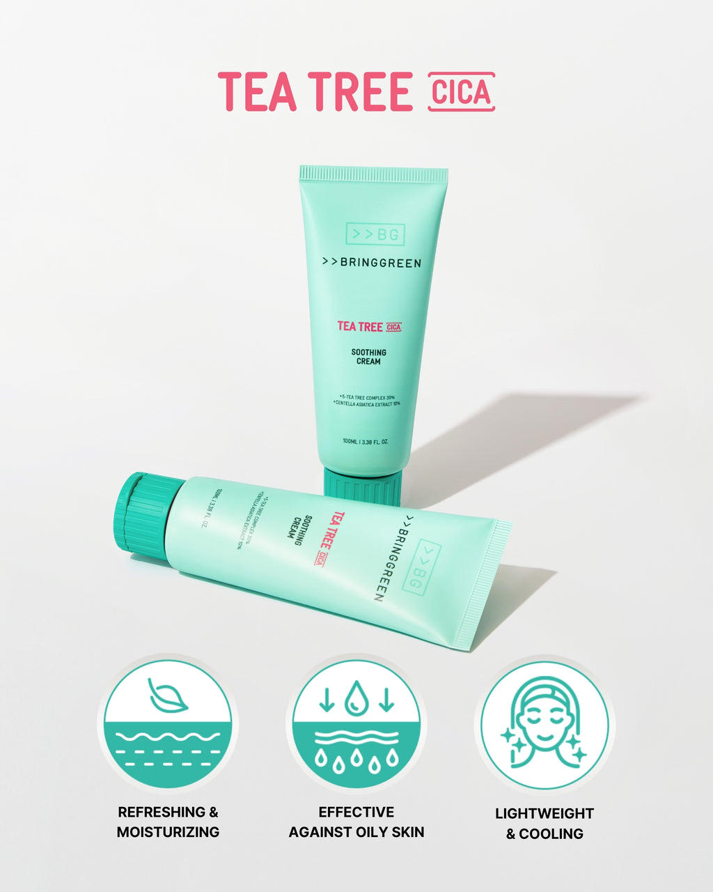 BRING GREEN Tea Tree Cica Soothing Cream for Sensitive/Acne-Prone Skin (100ml)