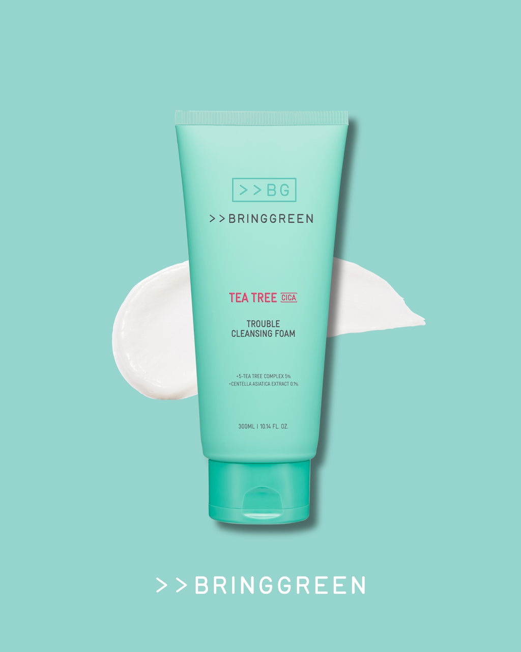 BRING GREEN Tea Tree Cica Trouble Cleansing Foam for Sensitive/Acne-Prone Skin (300ml)