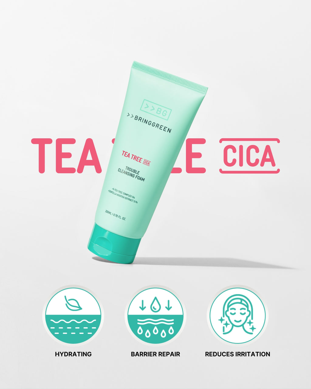 BRING GREEN Tea Tree Cica Trouble Cleansing Foam for Sensitive/Acne-Prone Skin (300ml)