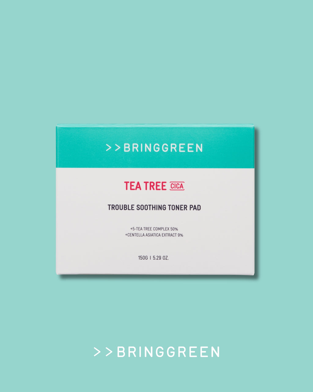 BRING GREEN Tea Tree Cica Trouble Soothing Toner Pads for Sensitive/Acne-Prone Skin (150g)