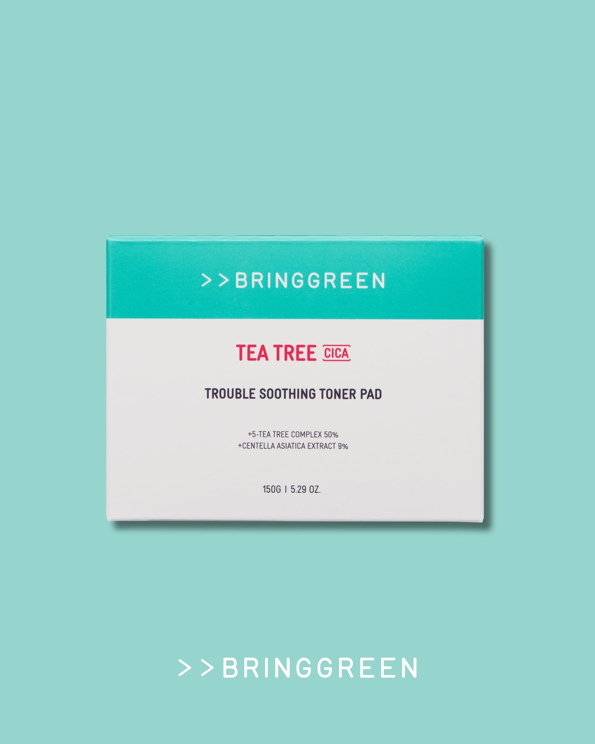 BRING GREEN Tea Tree Cica Trouble Soothing Toner Pads for Sensitive/Acne-Prone Skin (150g)