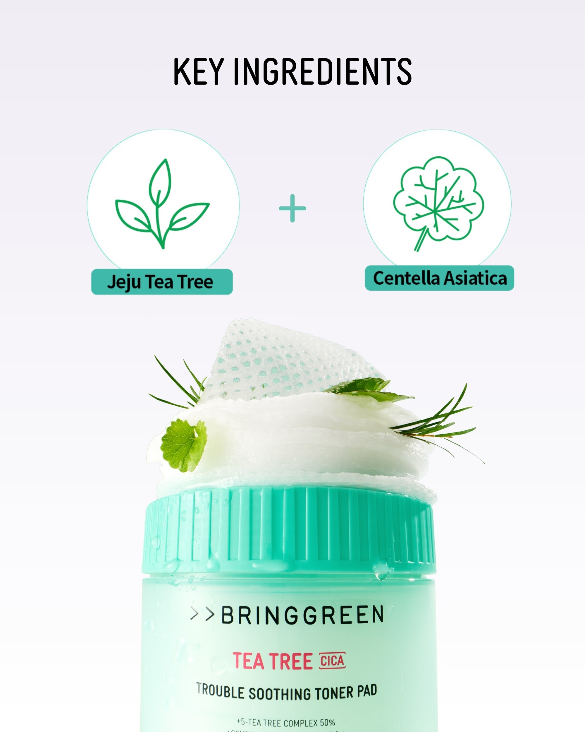 BRING GREEN Tea Tree Cica Trouble Soothing Toner Pads for Sensitive/Acne-Prone Skin (150g)