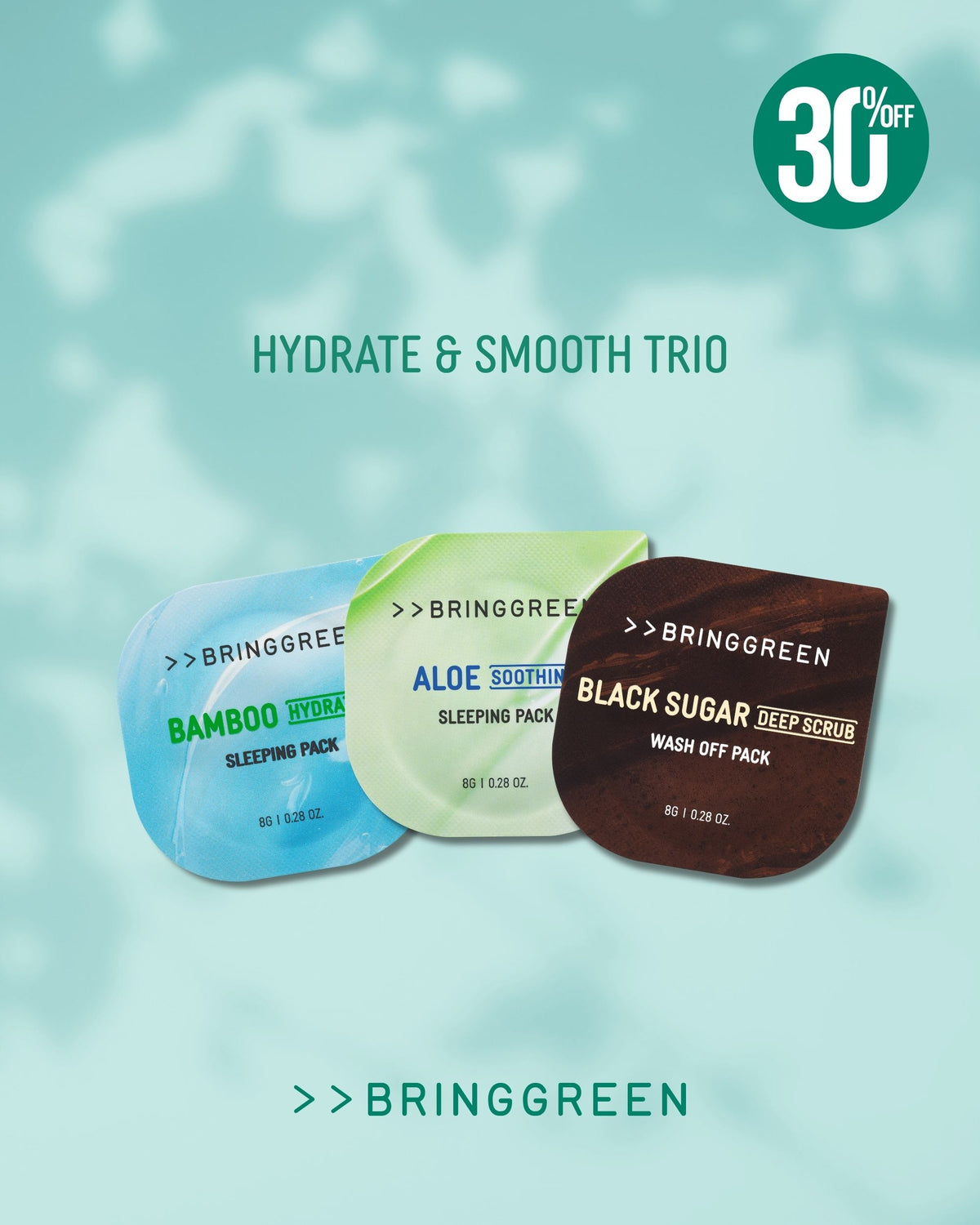 BRING GREEN Aloe, Bamboo, Black Sugar Fresh Bowl Pack Hydrate & Smooth Trio (Bundle of 3)