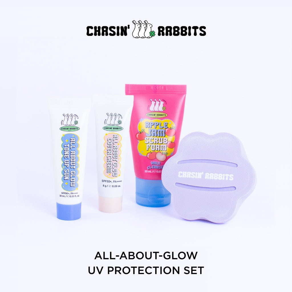 CHASIN' RABBITS All-About-Glow UV Protection Set - Travel Size Makeup Skincare Mini Bundle Set