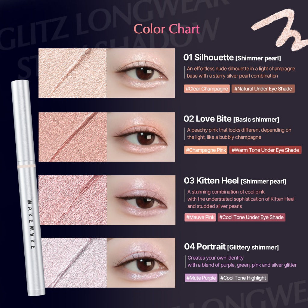 WAKEMAKE Glitz Longwear Stick Shadow (0.45g) | Smudge-Proof and Crease-Resistant