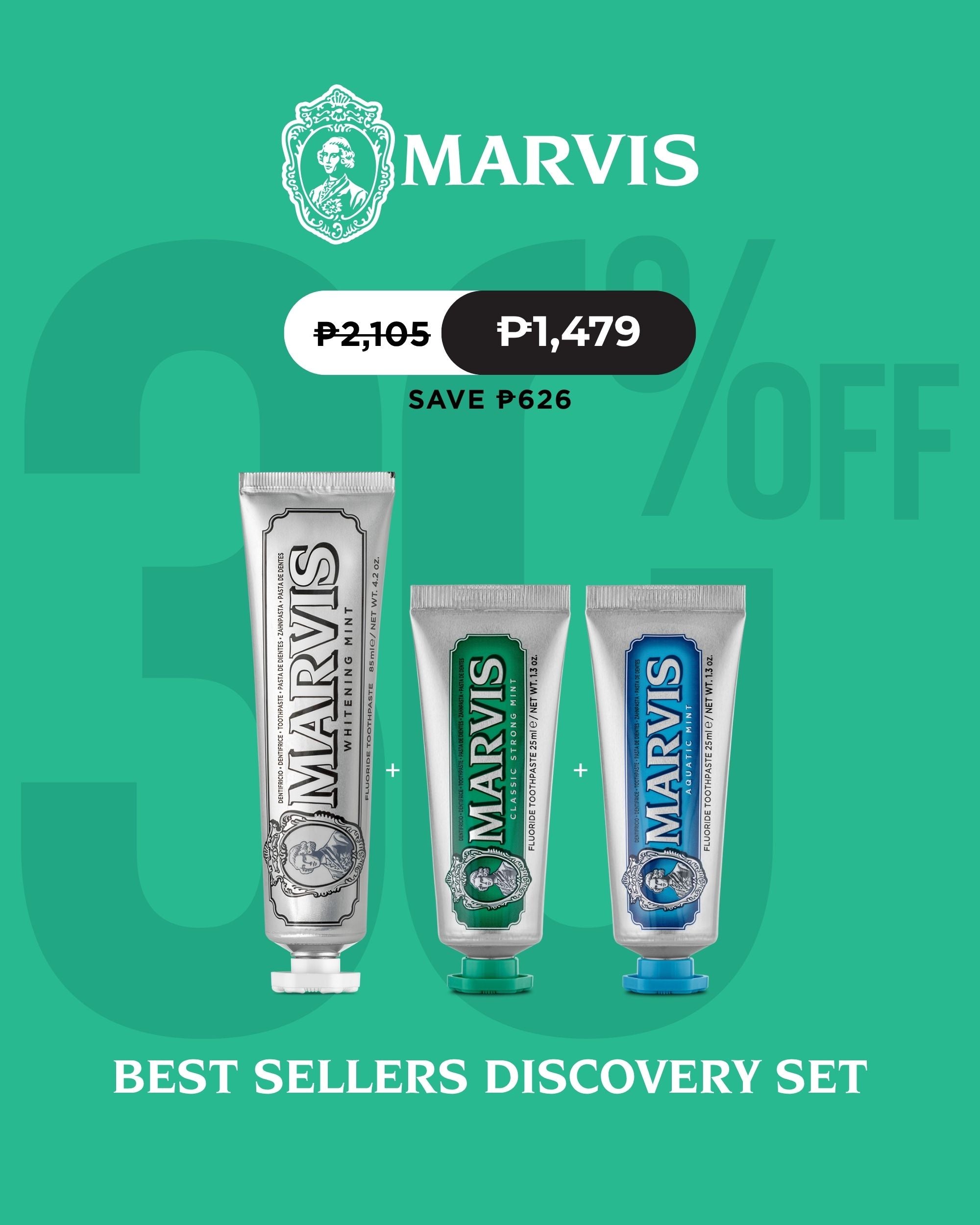 MARVIS Whitening Mint 85ml + Classic Strong Mint 25ml + Aquatic Mint 25ml