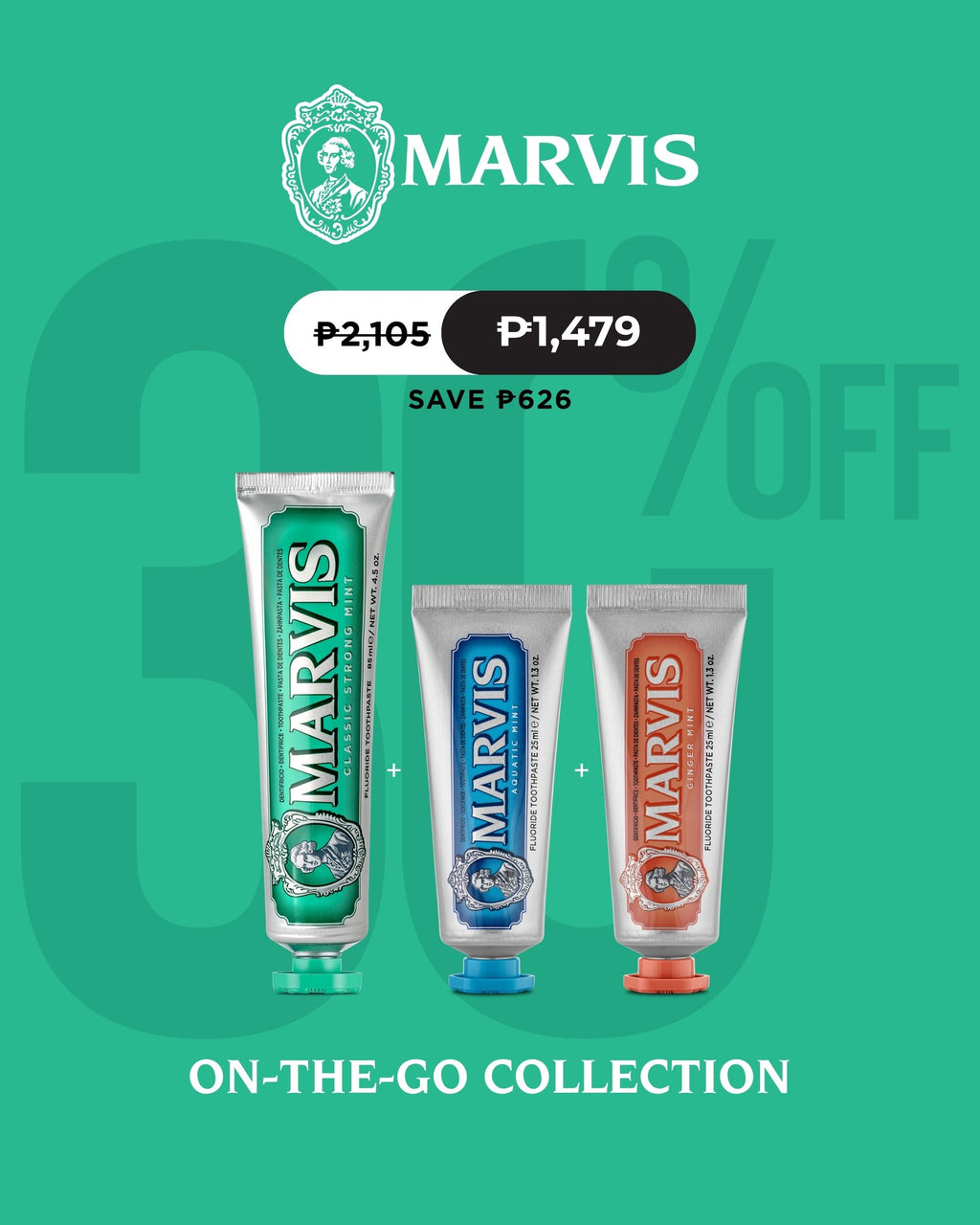 MARVIS Classic Strong Mint 85ml + Aquatic Mint 25ml + Ginger Mint 25ml