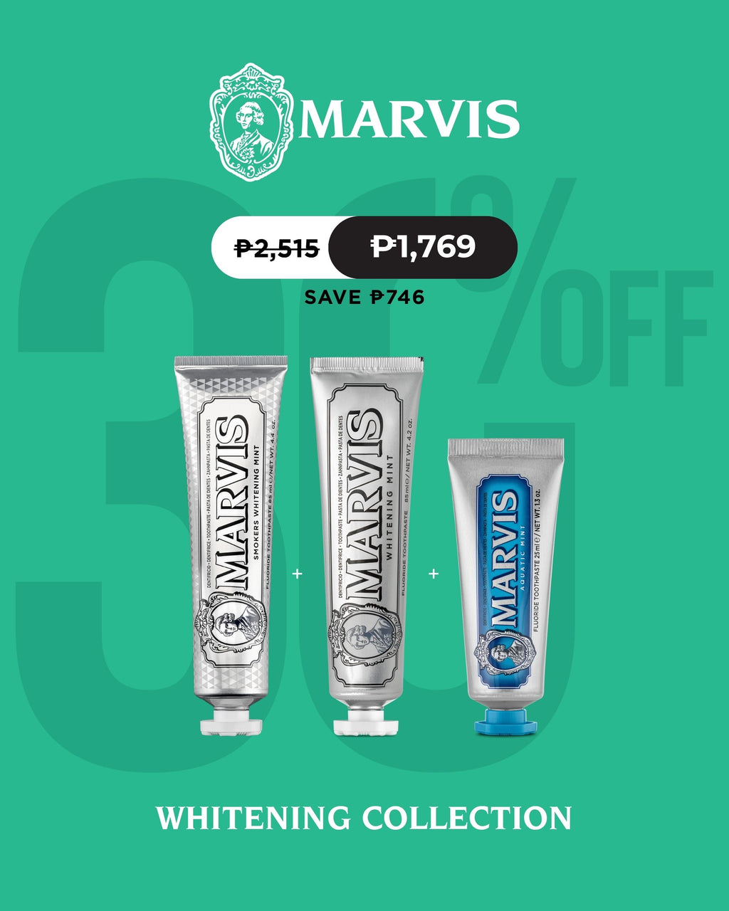 MARVIS Whitening Mint 85ml + Smokers Whitening 85ml + Aquatic Mint 25ml