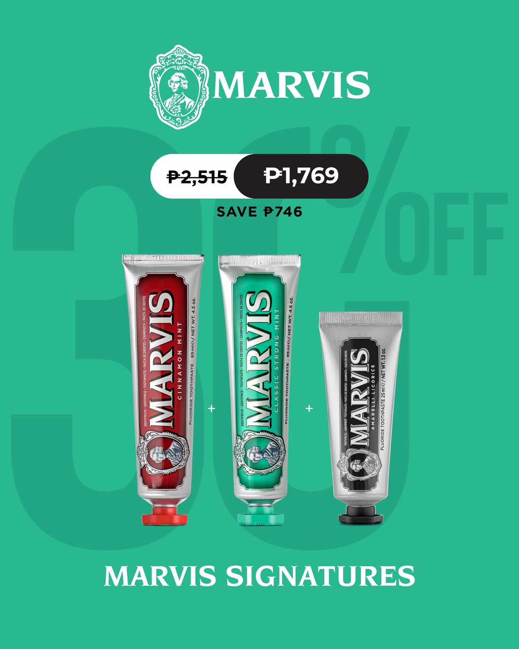 Marvis Classic Strong Mint Fluoride Toothpaste 85mL + Cinnamon Mint 85mL + Amarelli Licorice 25mL