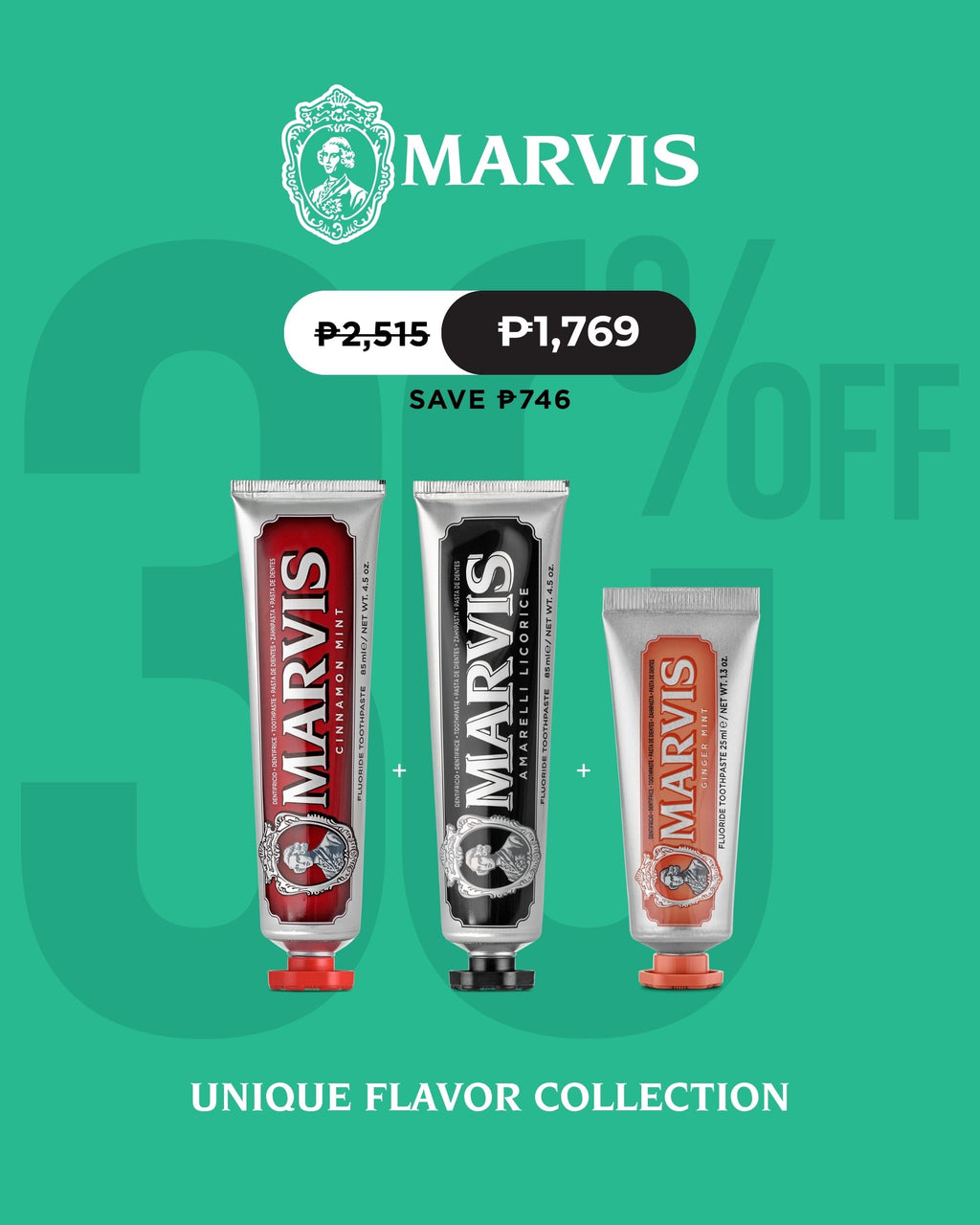 Marvis Cinnamon Mint Fluoride Toothpaste 85mL + Amarelli Licorice 85mL + Ginger Mint 25mL