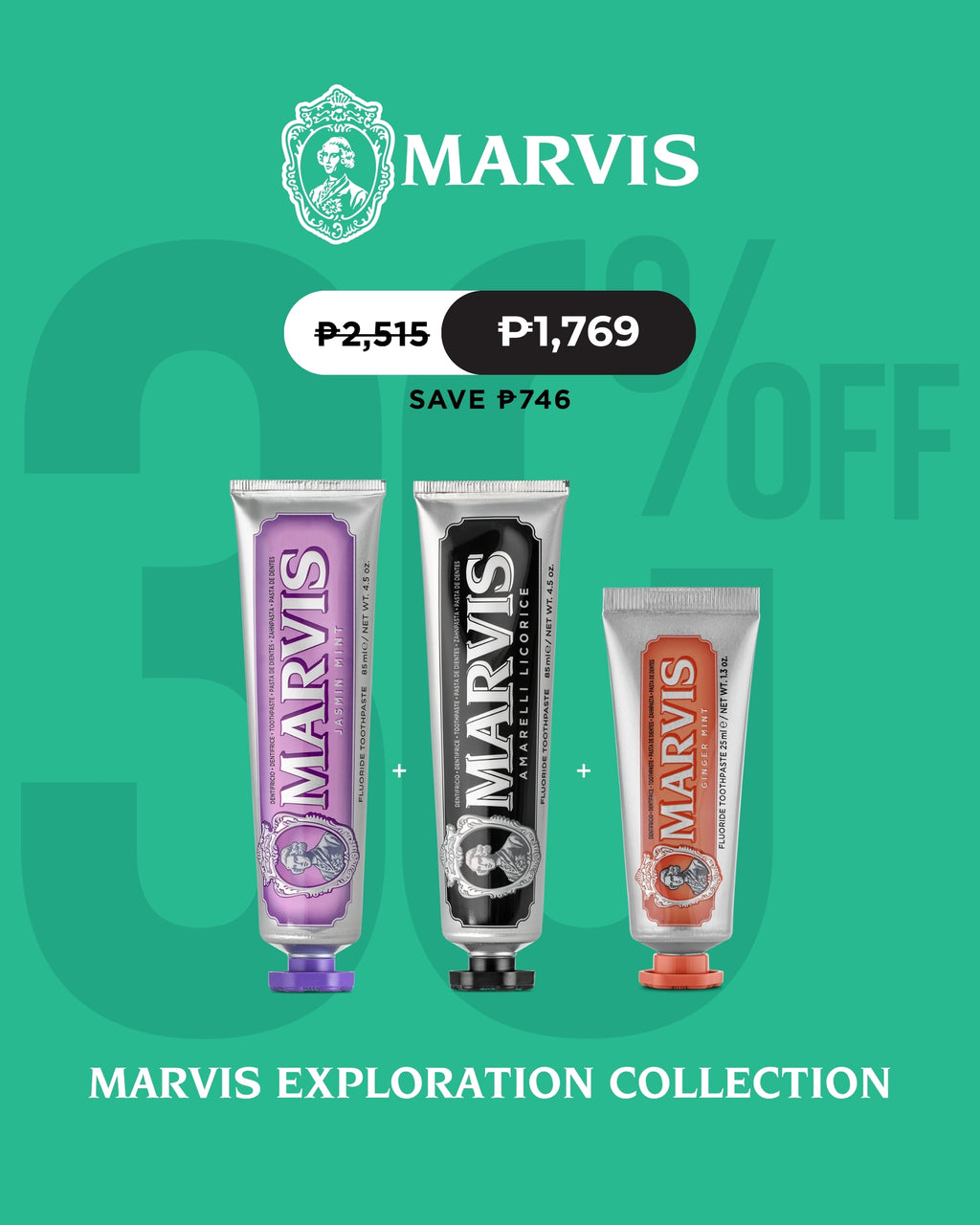 Marvis Jasmine fluoride Toothpaste 85mL + Amarelli Licorice 85mL + Ginger Mint 25mL