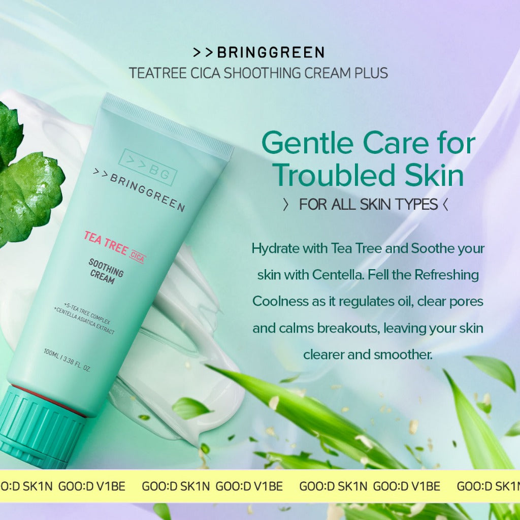 BRING GREEN Tea Tree Cica Soothing Cream for Sensitive/Acne-Prone Skin (100ml)