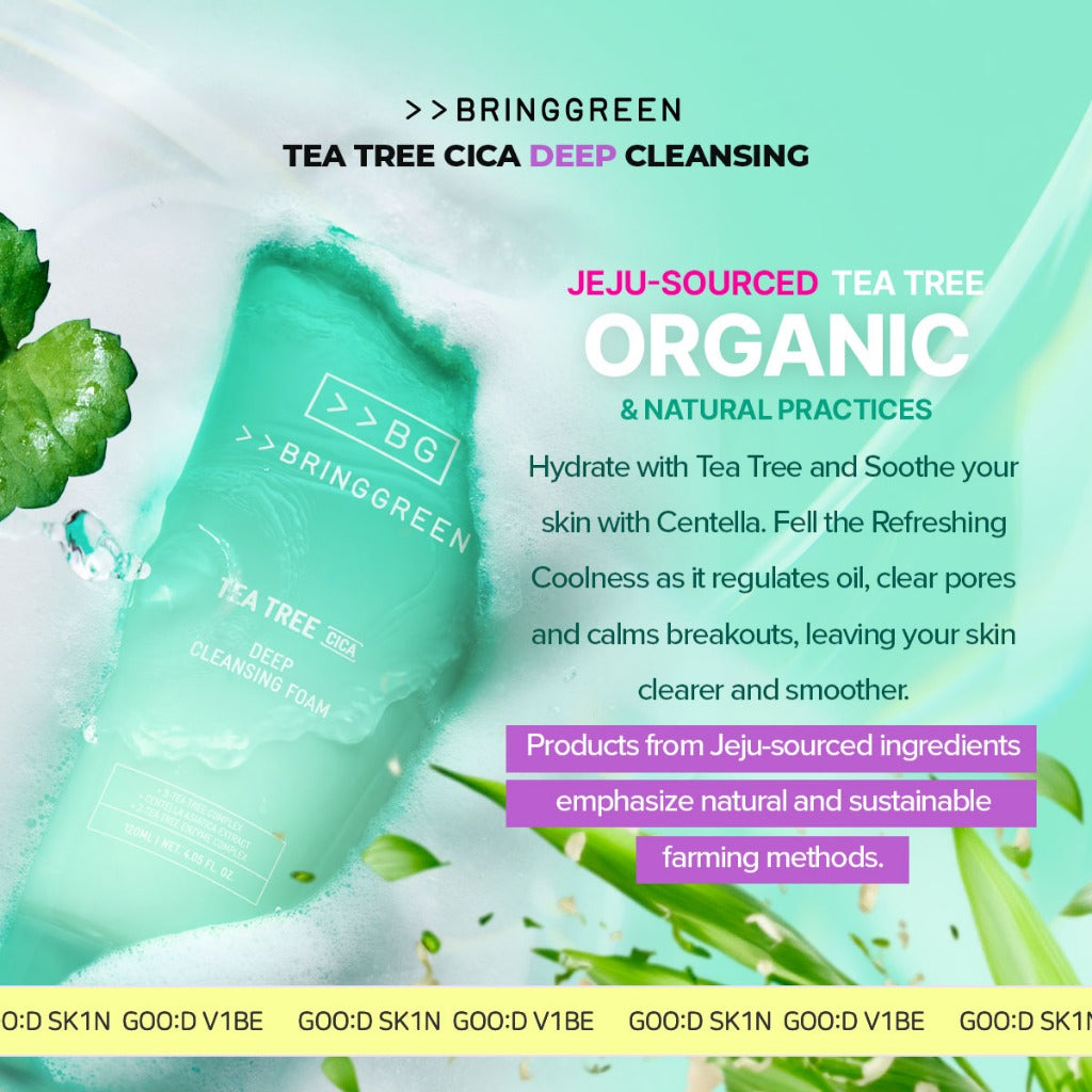 BRING GREEN Tea Tree Cica Trouble Cleansing Foam for Sensitive/Acne-Prone Skin (300ml)