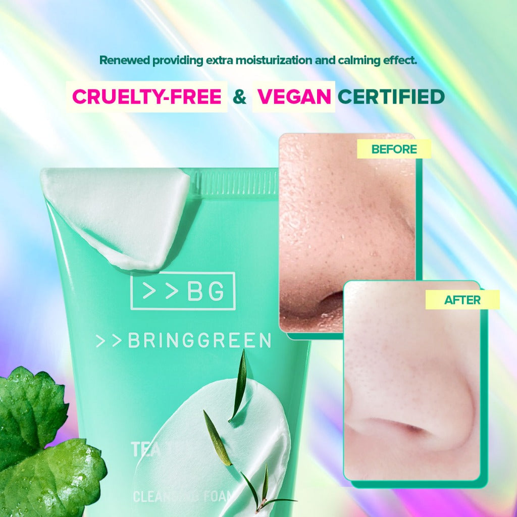 BRING GREEN Tea Tree Cica Trouble Cleansing Foam for Sensitive/Acne-Prone Skin (300ml)