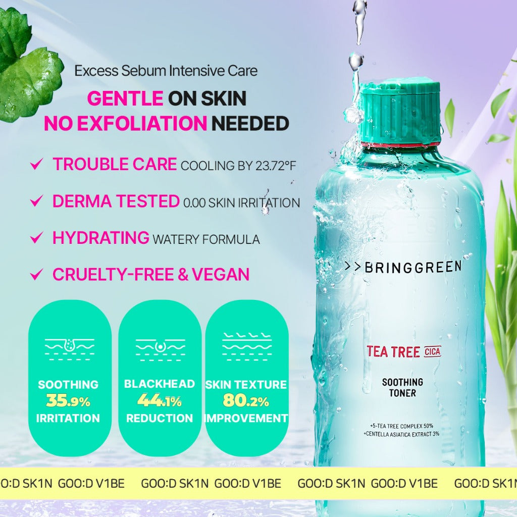 BRING GREEN Tea Tree Cica Trouble Soothing Toner for Sensitive/Acne-Prone Skin (250ml)