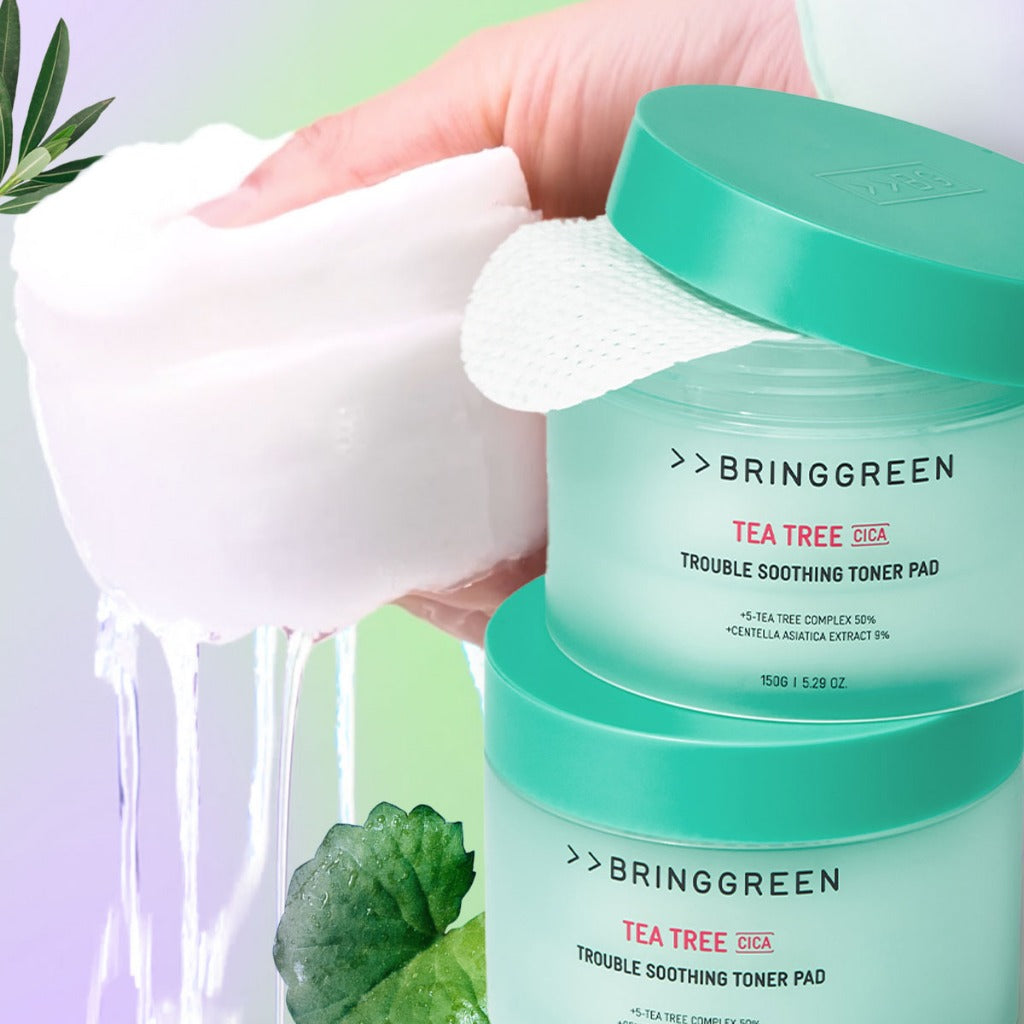 BRING GREEN Tea Tree Cica Trouble Soothing Toner Pads for Sensitive/Acne-Prone Skin (150g)